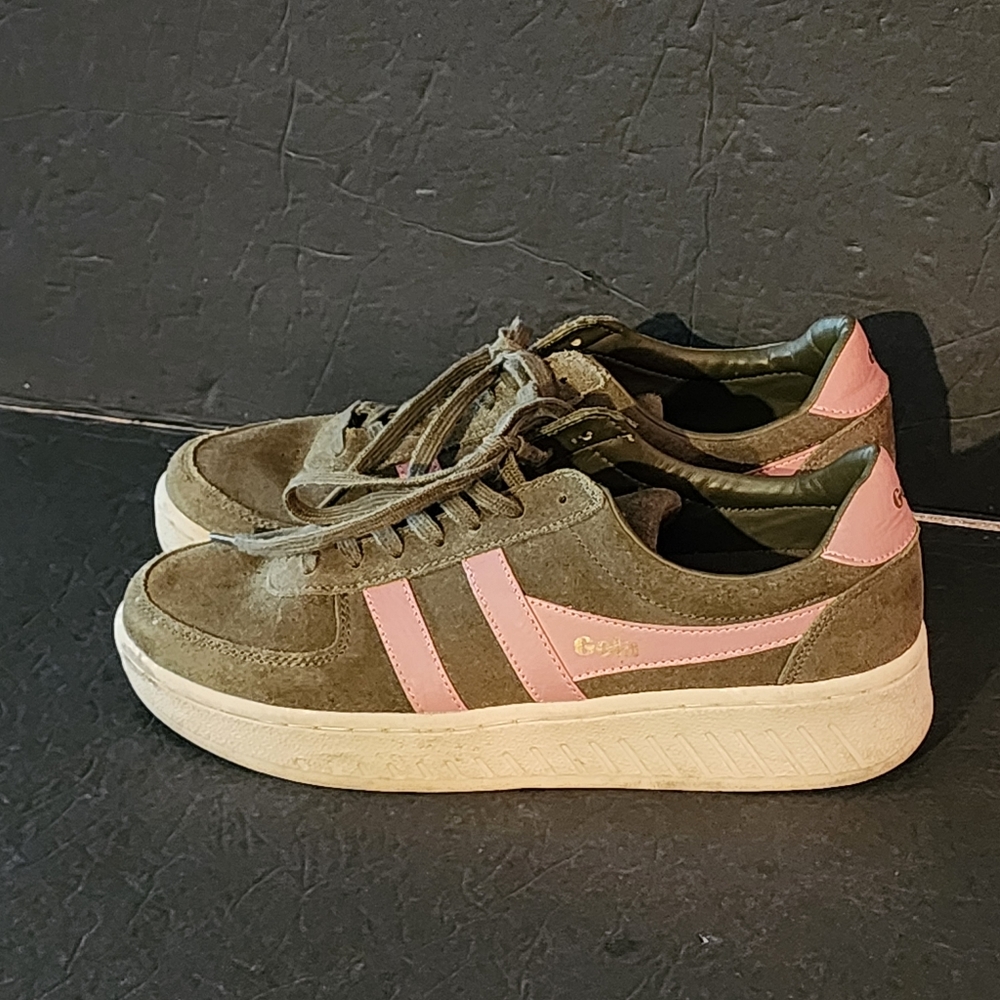 Gola Olive Green and Pink Suede Sneaker